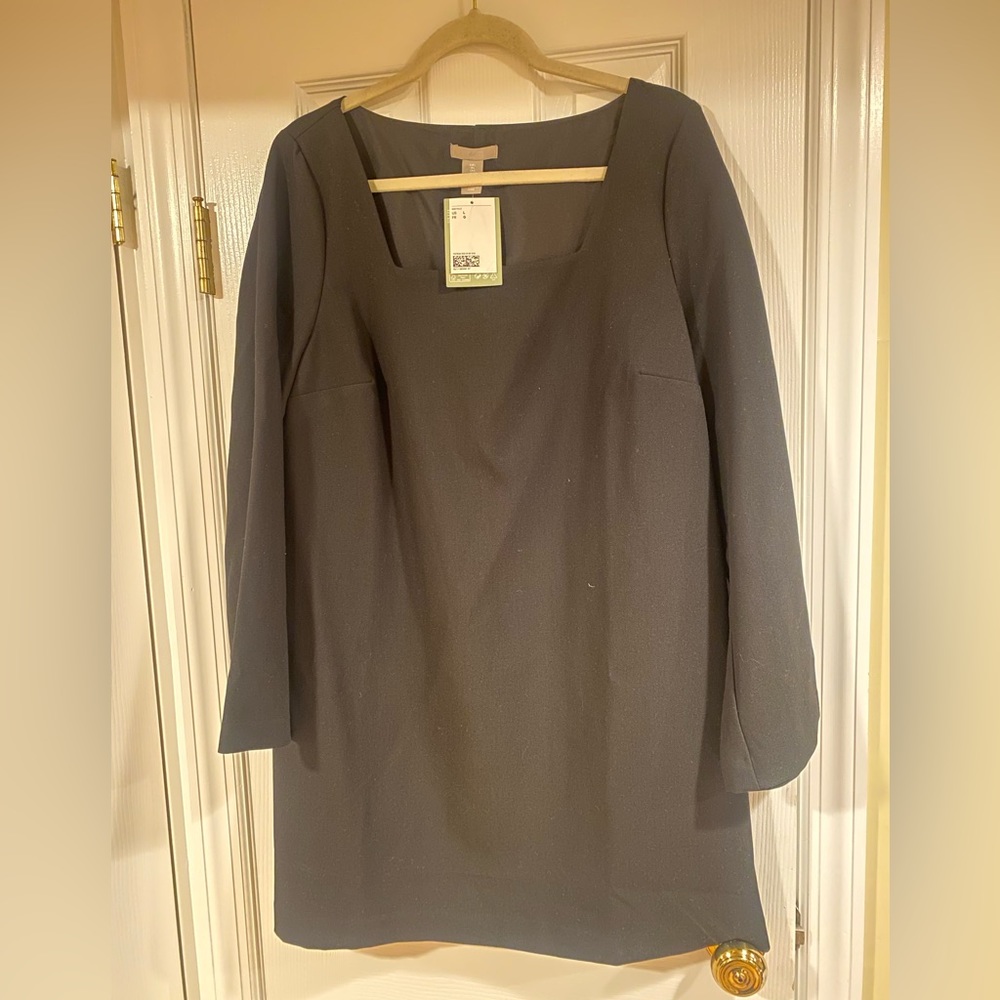 Black square neck shift dress